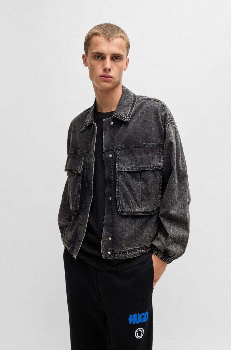 Hugo Boss Cazadora Bomber Corta En Denim Rígido Negro