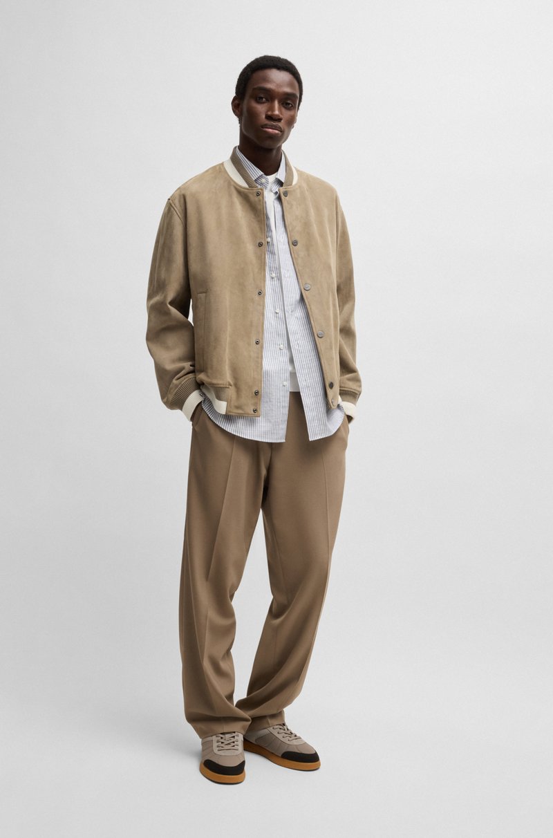 Hugo Boss Cazadora Bomber De Ante Con Ribete De Canalé
