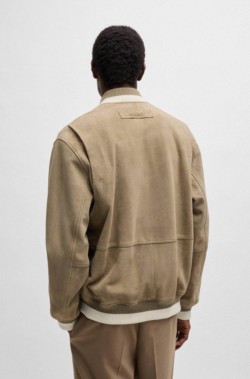 Hugo Boss Cazadora Bomber De Ante Con Ribete De Canalé