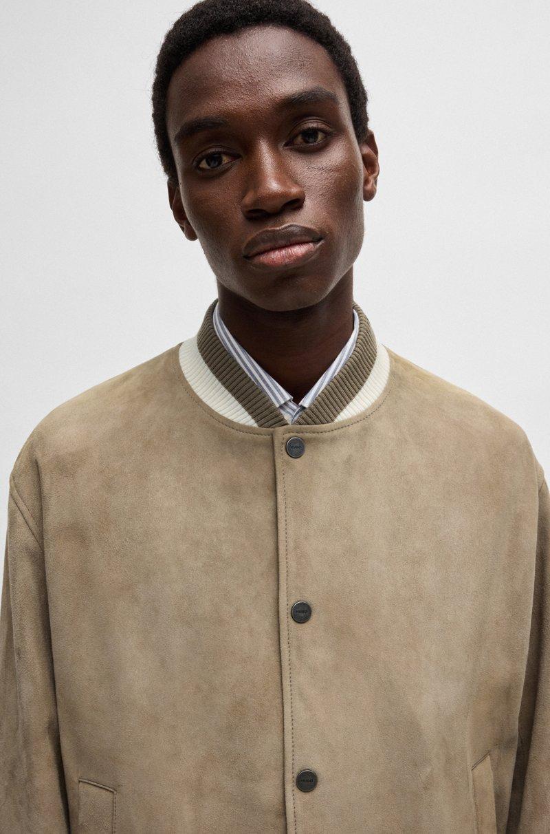 Hugo Boss Cazadora Bomber De Ante Con Ribete De Canalé