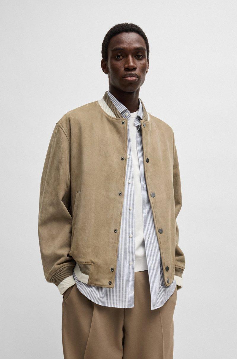 Hugo Boss Cazadora bomber de ante con ribete de canalé