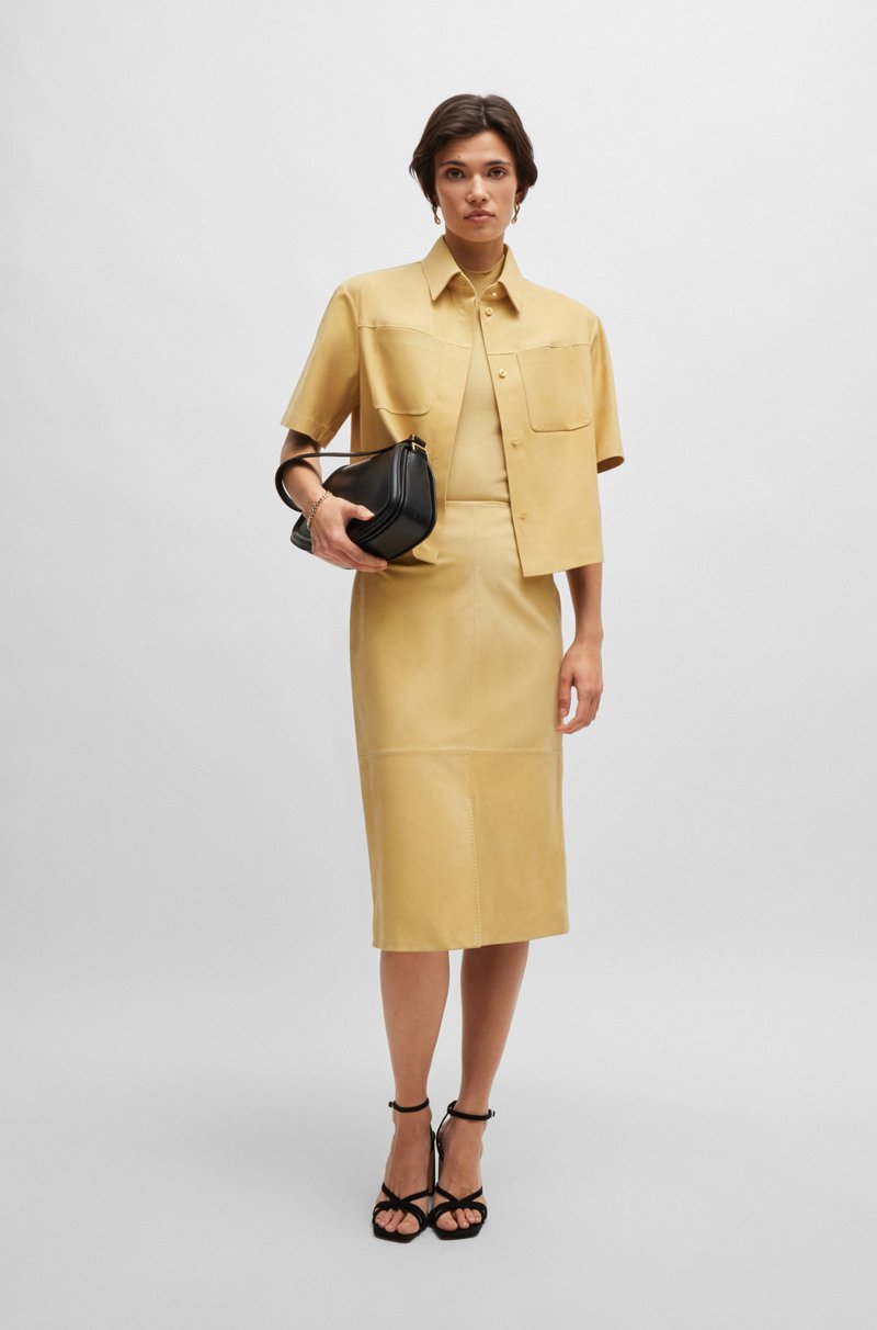 Hugo Boss Cazadora Corta En Piel Nobuk Con Bolsillos En El Pecho