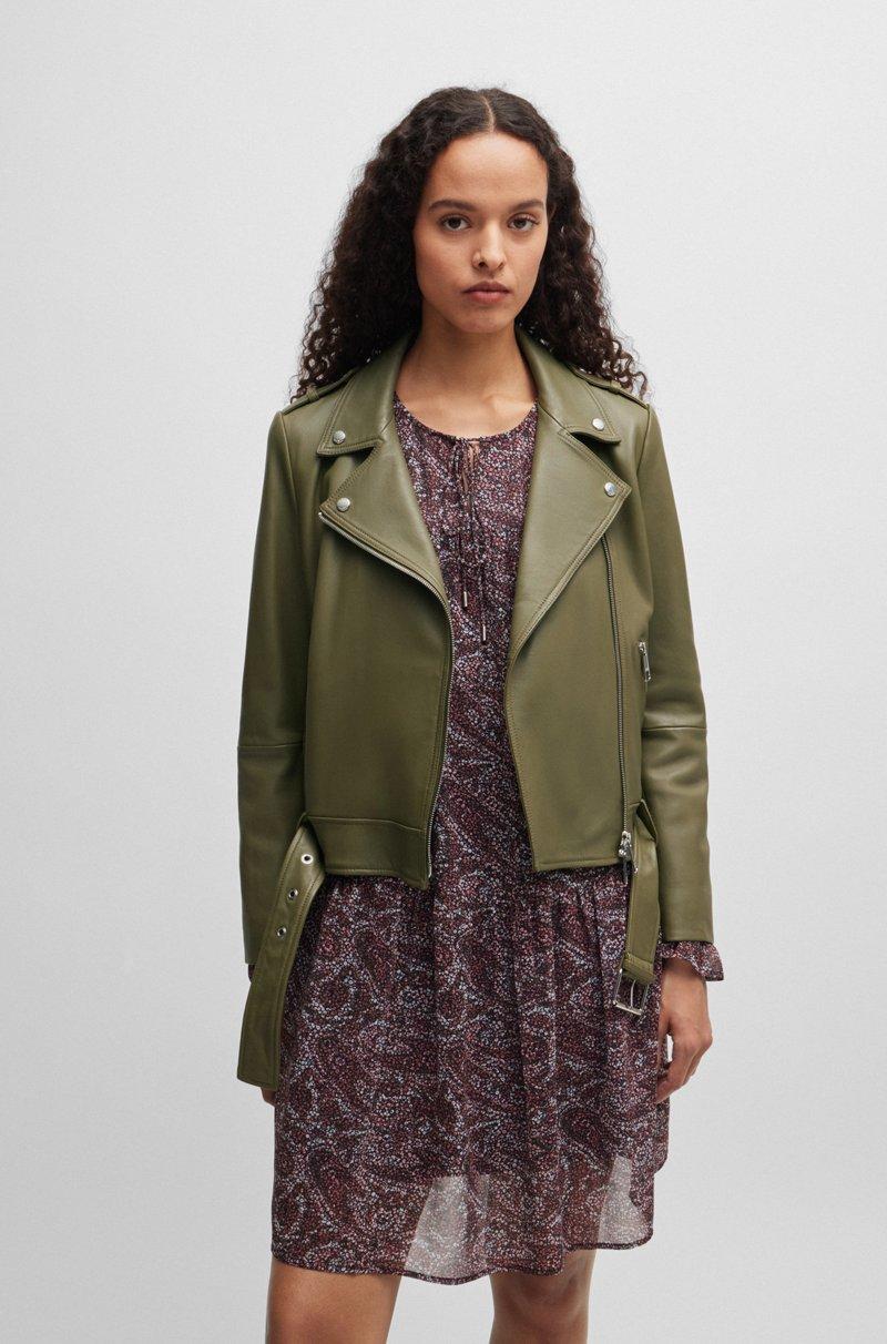 Hugo Boss Cazadora de piel de napa regular fit con cinturón de hebilla