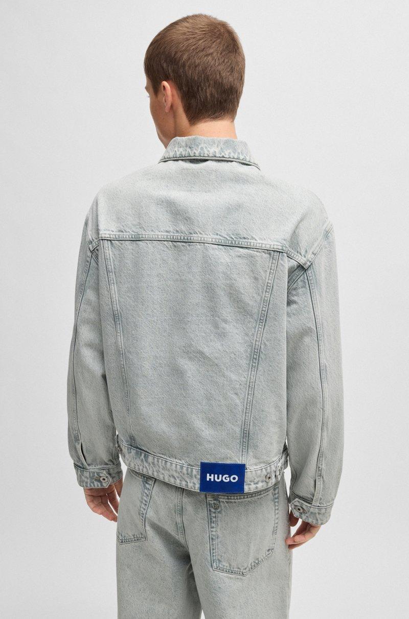 Hugo Boss Cazadora Regular Fit En Denim Gris Claro Lavado A La Piedra