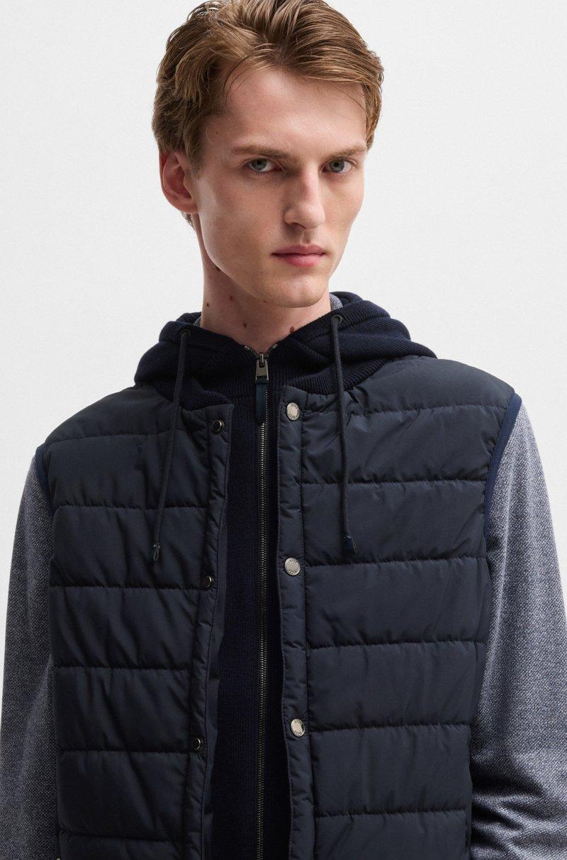 Hugo Boss Chaleco Con Capucha En Lana Con Panel Delantero En Mezcla De Plumón