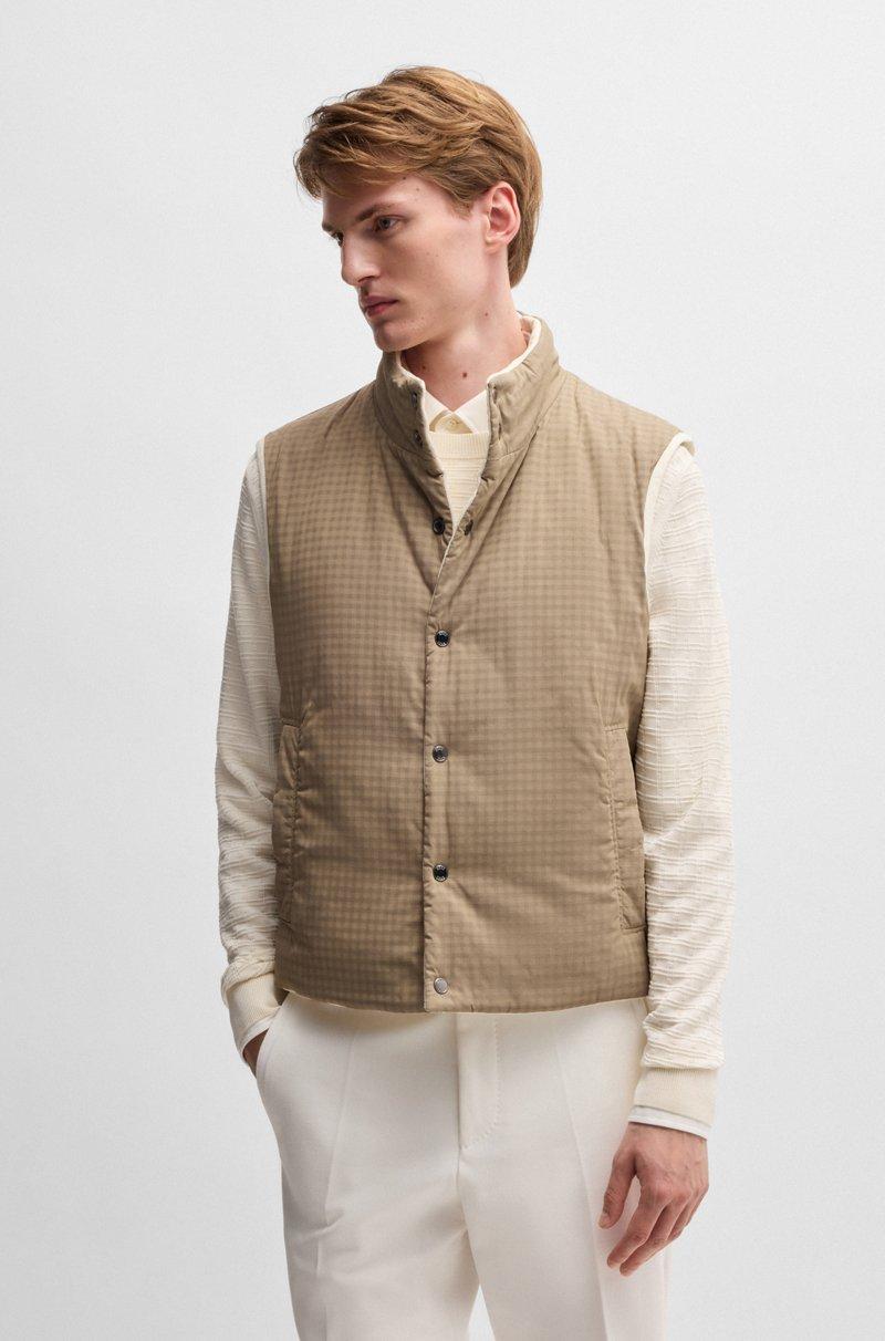 Hugo Boss Chaleco Reversible En Piel Nobuk Y Tejido A Cuadros