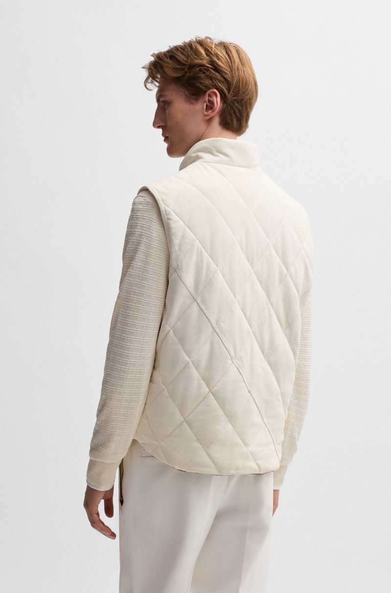 Hugo Boss Chaleco Reversible En Piel Nobuk Y Tejido A Cuadros