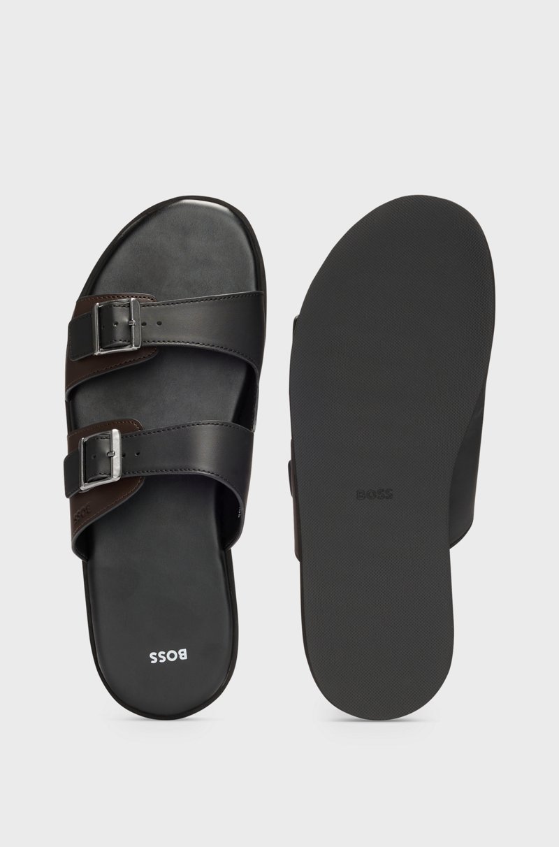 Hugo Boss Chanclas Con Hebilla Y Dos Tiras De Piel Sintética