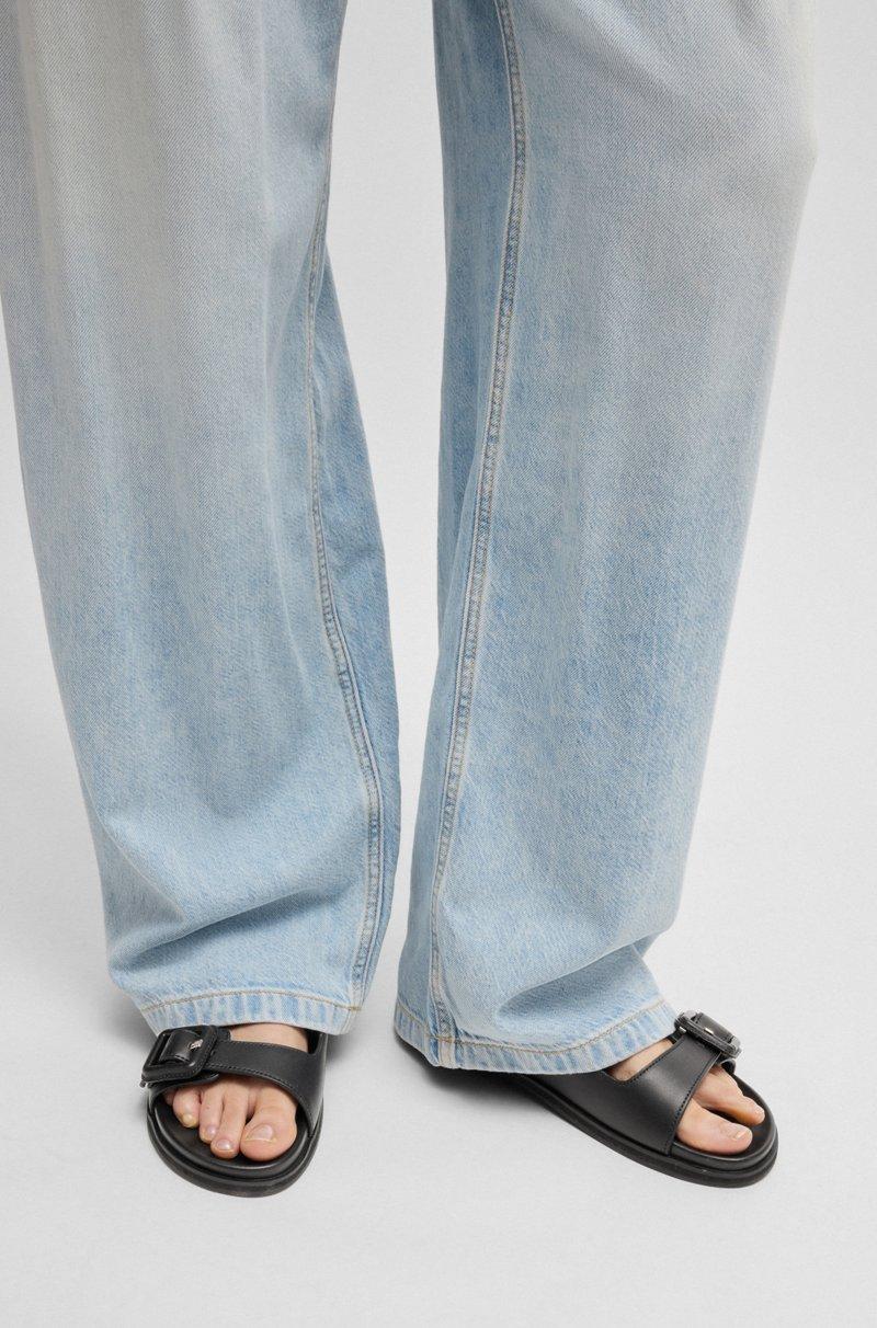 Hugo Boss Chanclas De Piel Con Dos Tiras Con Hebilla