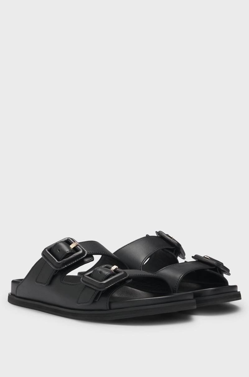 Hugo Boss Chanclas de piel con dos tiras con hebilla