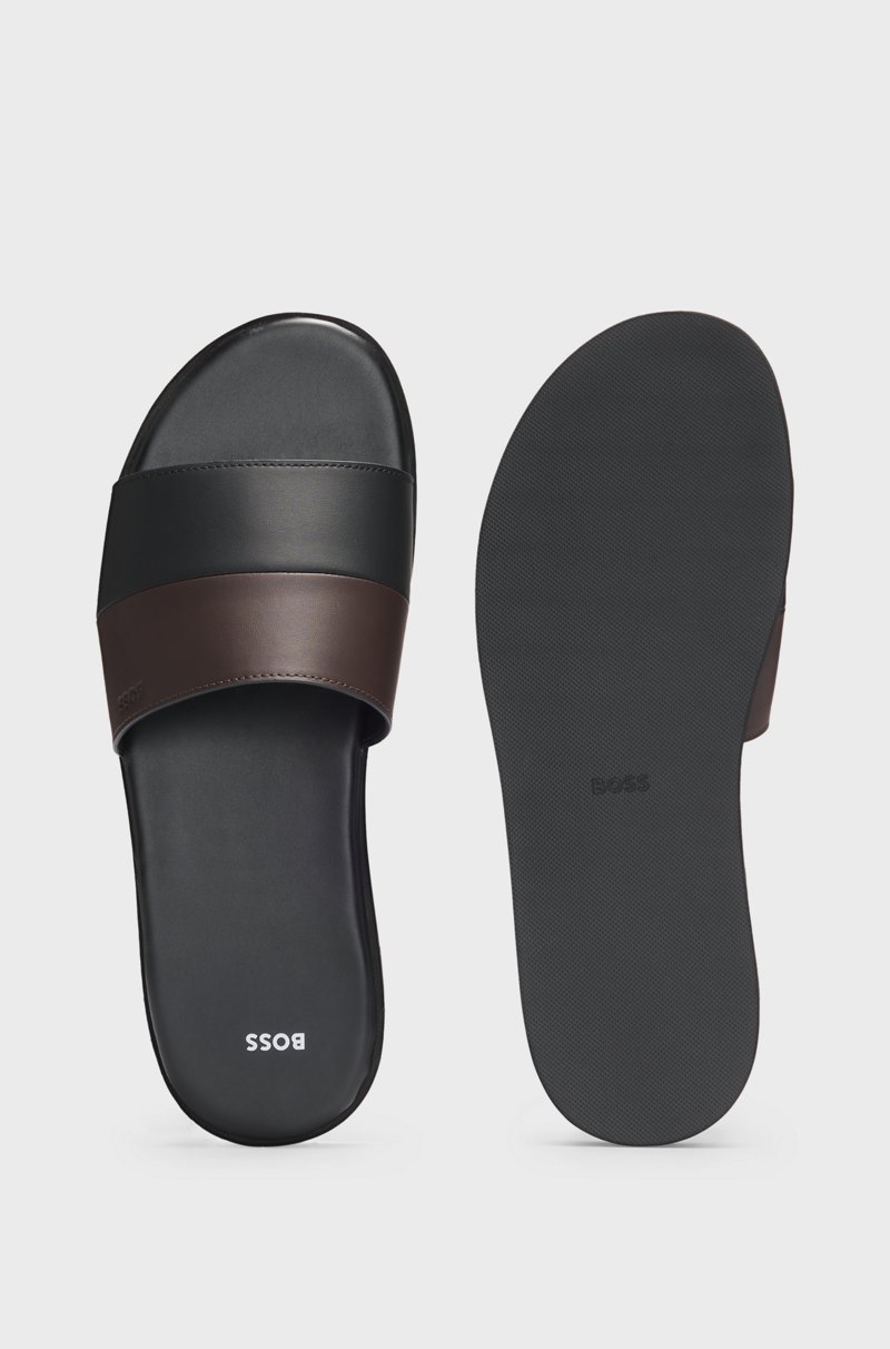Hugo Boss Chanclas De Piel Sintética Con Tira En Dos Tonos