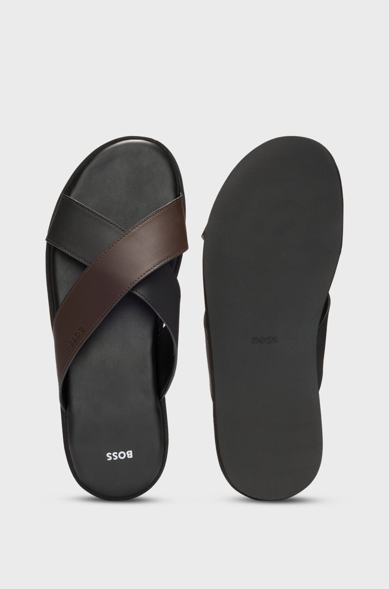 Hugo Boss Chanclas De Piel Sintética Con Tiras En Dos Tonos