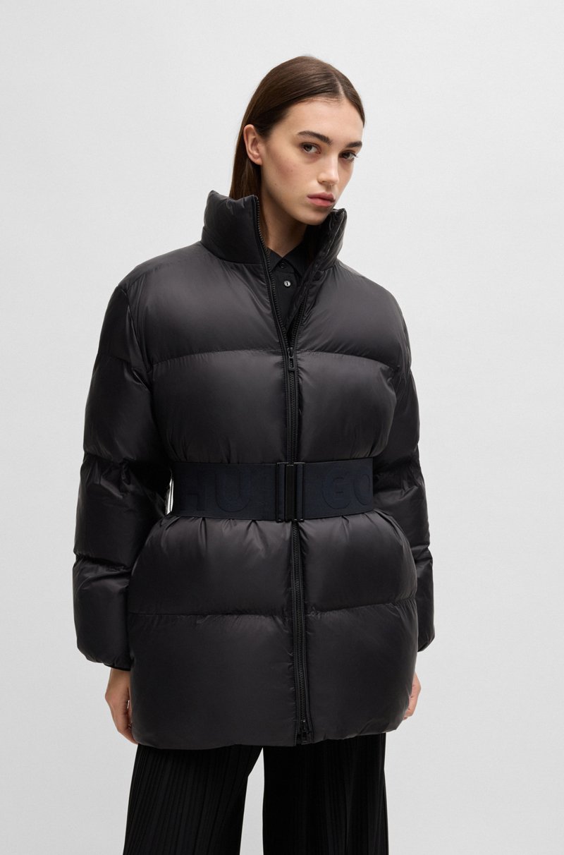 Hugo Boss Chaqueta acolchada con capucha extraíble y cinturón desmontable con logo