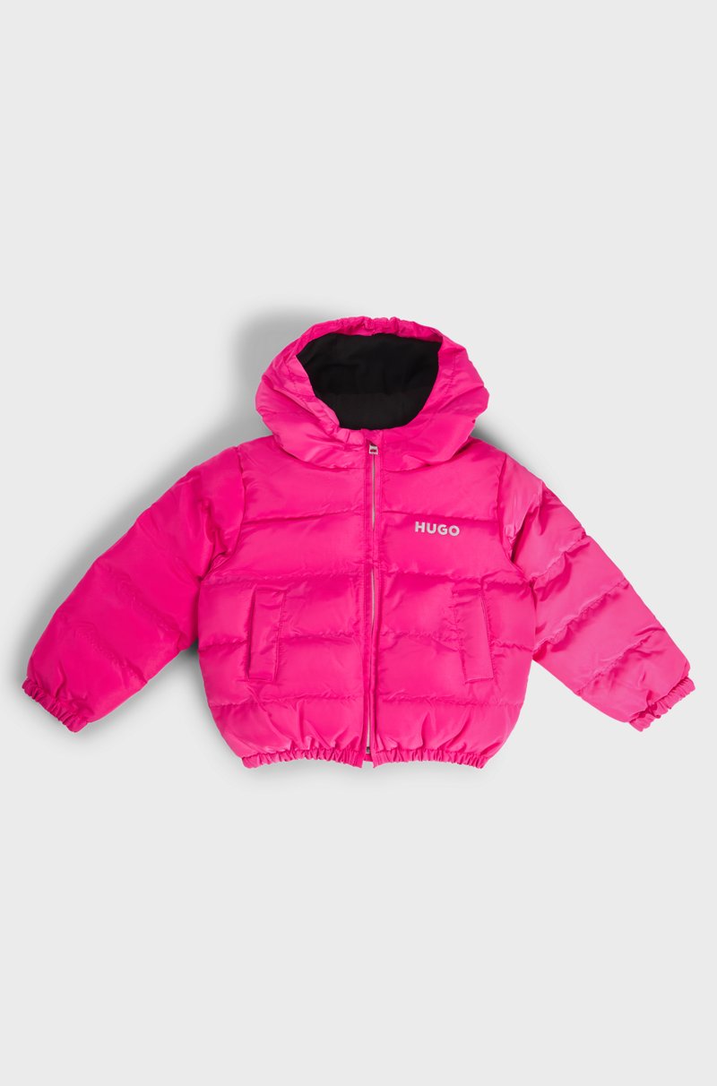 Hugo Boss Chaqueta acolchada con capucha para niños con un logo estampado brillante