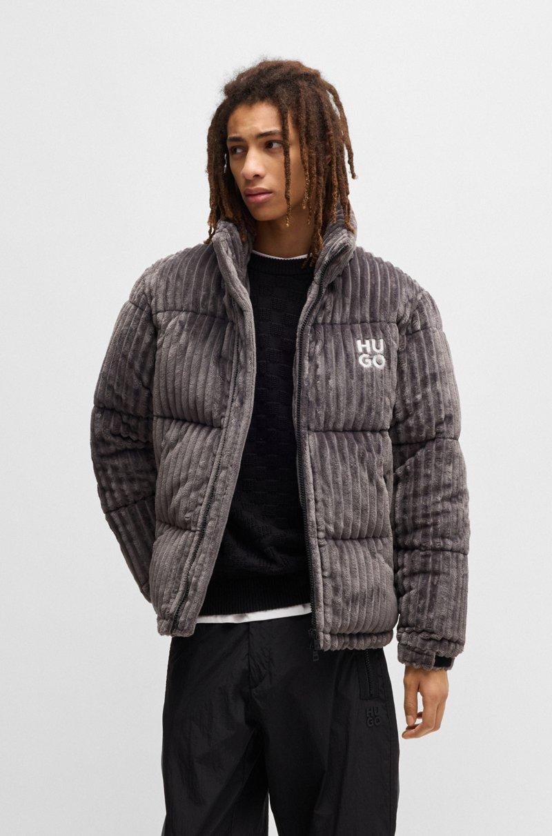 Hugo Boss Chaqueta acolchada de pana con logo apilado y dobladillo ajustable