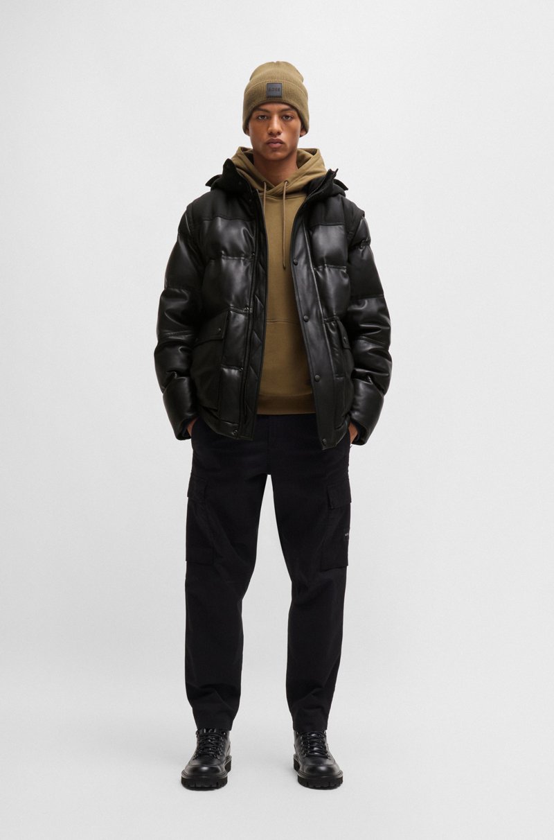 Hugo Boss Chaqueta Acolchada De Piel Con Capucha Y Mangas Desmontables