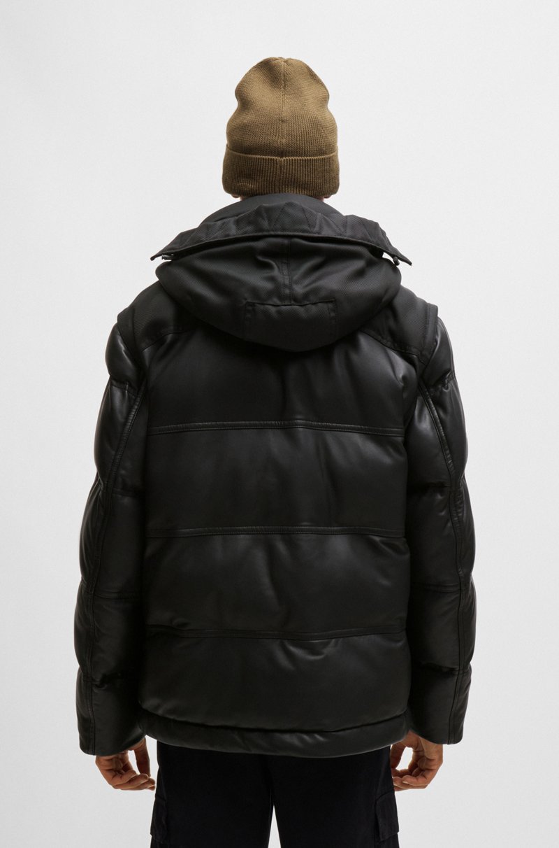 Hugo Boss Chaqueta Acolchada De Piel Con Capucha Y Mangas Desmontables