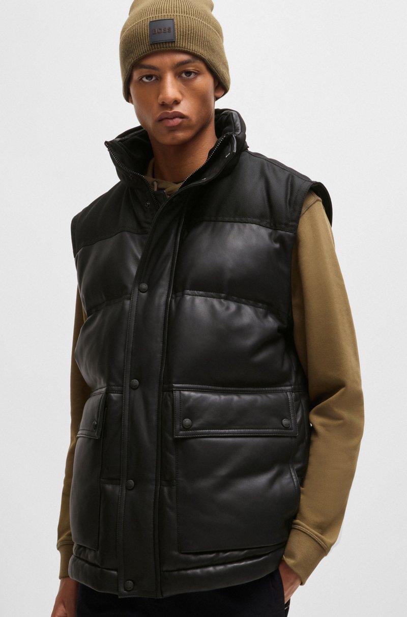 Hugo Boss Chaqueta Acolchada De Piel Con Capucha Y Mangas Desmontables