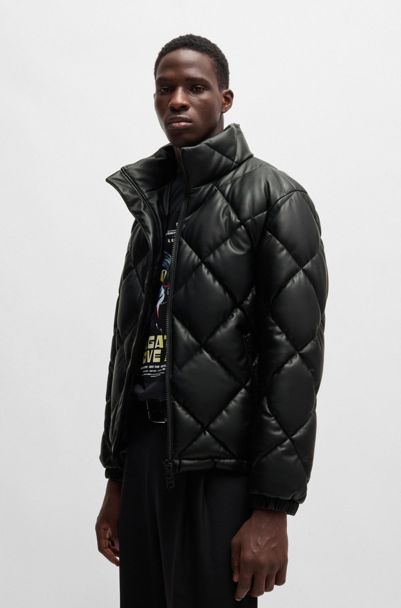 Hugo Boss Chaqueta acolchada de piel sintética con logo apilado