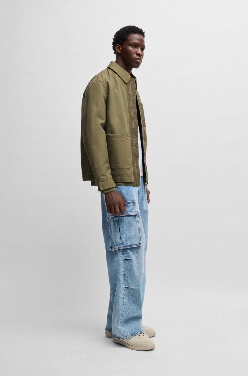Hugo Boss Chaqueta Acolchada Relaxed Fit En Algodón Con Ribetes De Canalé