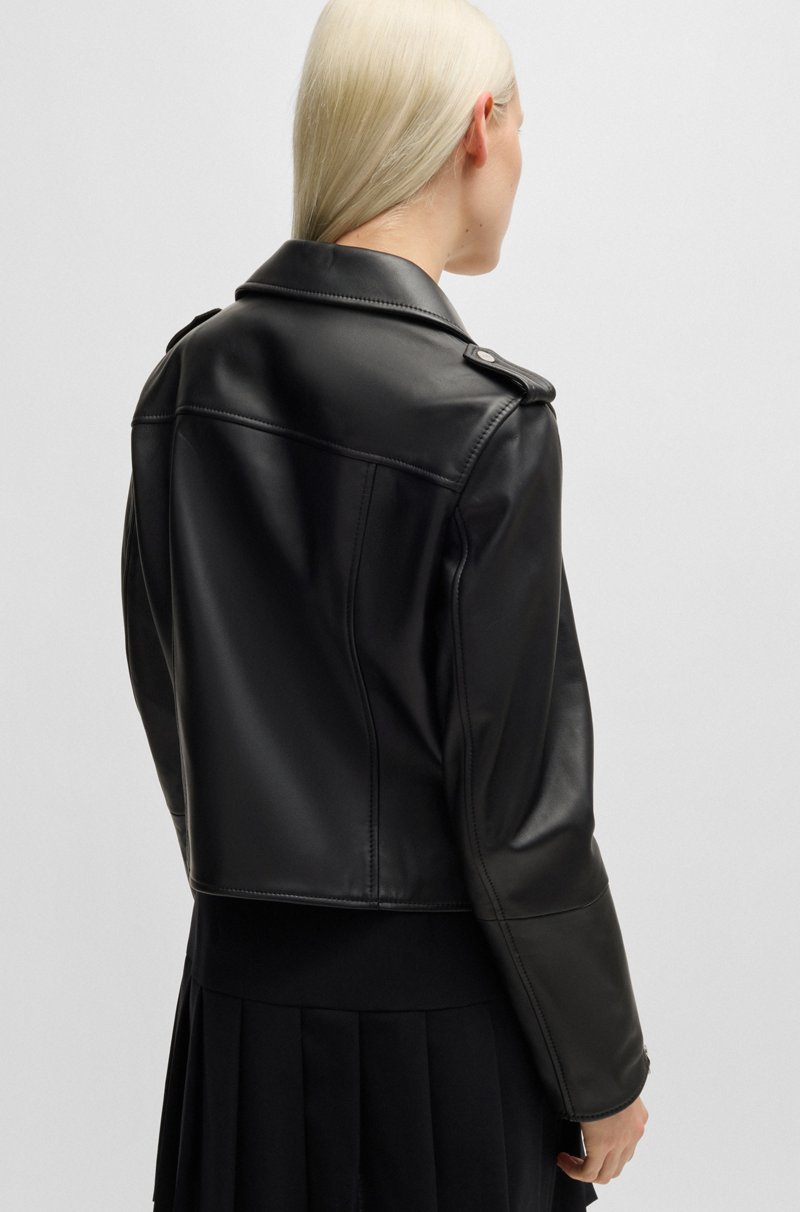 Hugo Boss Chaqueta Biker Regular Fit En Piel Con Cremallera Asimétrica