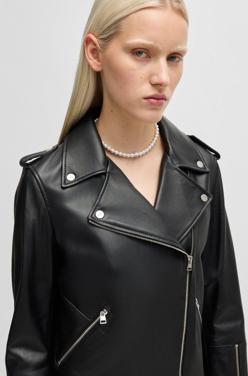 Hugo Boss Chaqueta Biker Regular Fit En Piel Con Cremallera Asimétrica