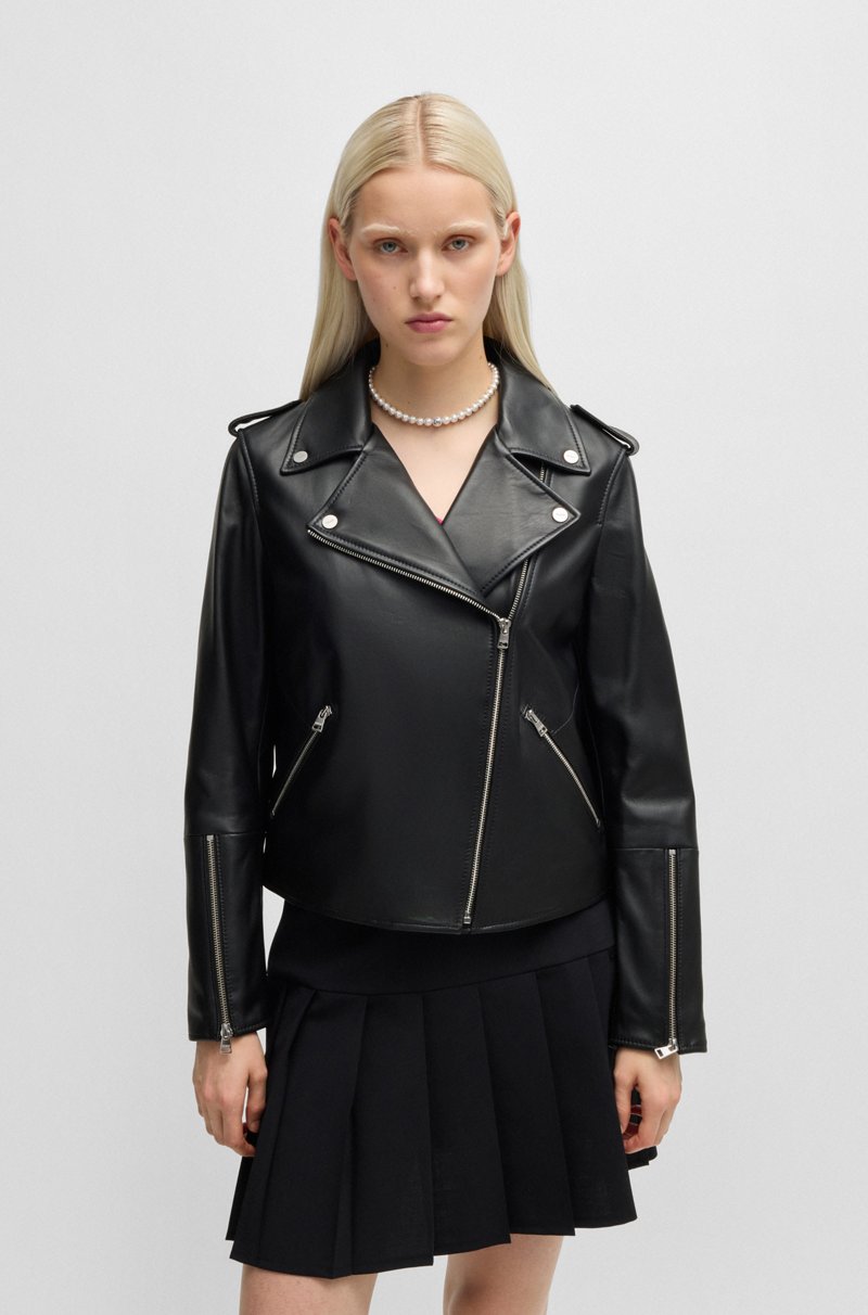 Hugo Boss Chaqueta biker regular fit en piel con cremallera asimétrica