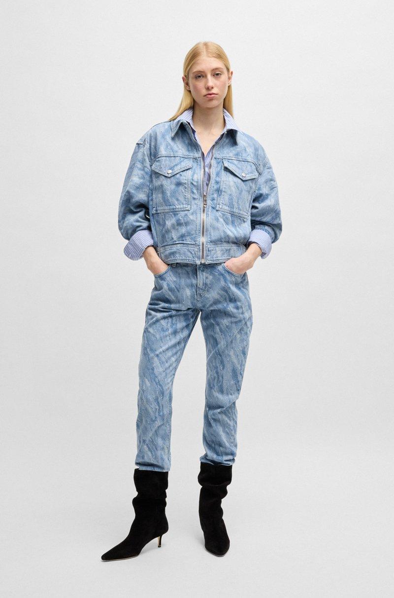 Hugo Boss Chaqueta Bomber Oversize Fit En Tejido Vaquero Desgastado Azul