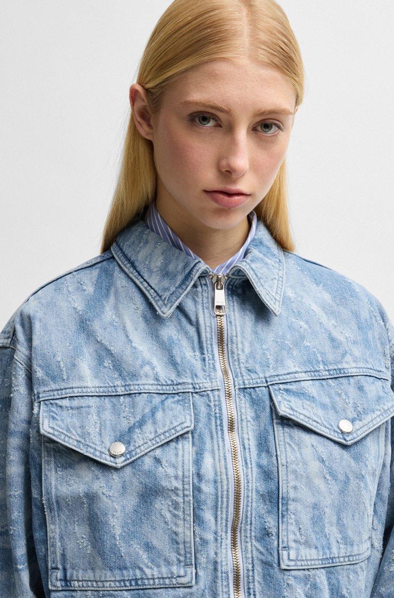 Hugo Boss Chaqueta Bomber Oversize Fit En Tejido Vaquero Desgastado Azul