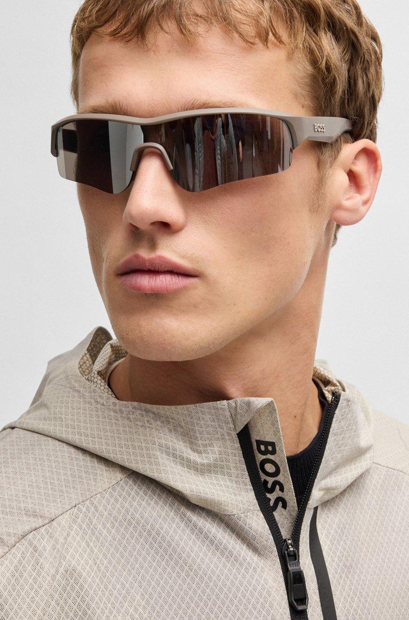 Hugo Boss Chaqueta Con Capucha De Malla Laminada Activa Con Estampado Integral