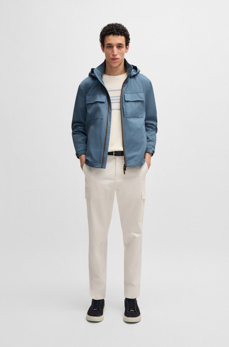 Hugo Boss Chaqueta Con Capucha En Sarga De Algodón Y Seda
