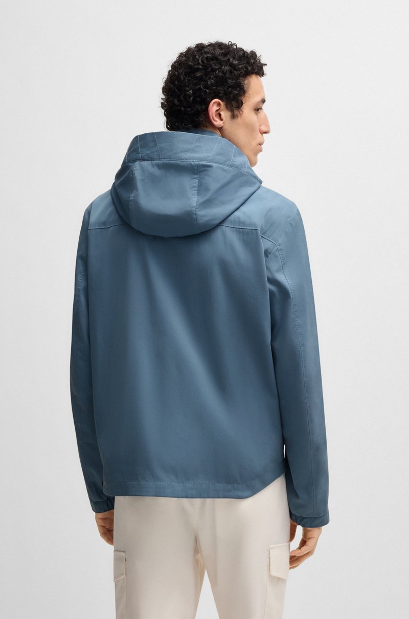 Hugo Boss Chaqueta Con Capucha En Sarga De Algodón Y Seda