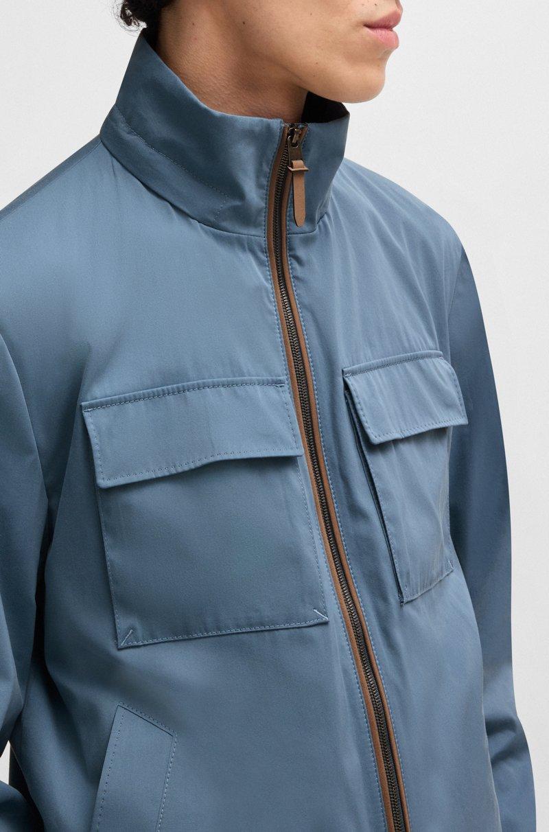 Hugo Boss Chaqueta Con Capucha En Sarga De Algodón Y Seda