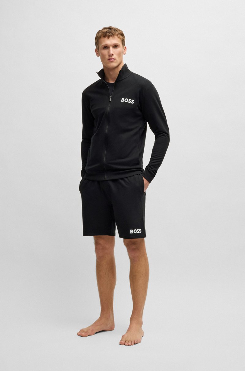 Hugo Boss Chaqueta Con Cremallera De Felpa De Algodón Con Logo En Contraste