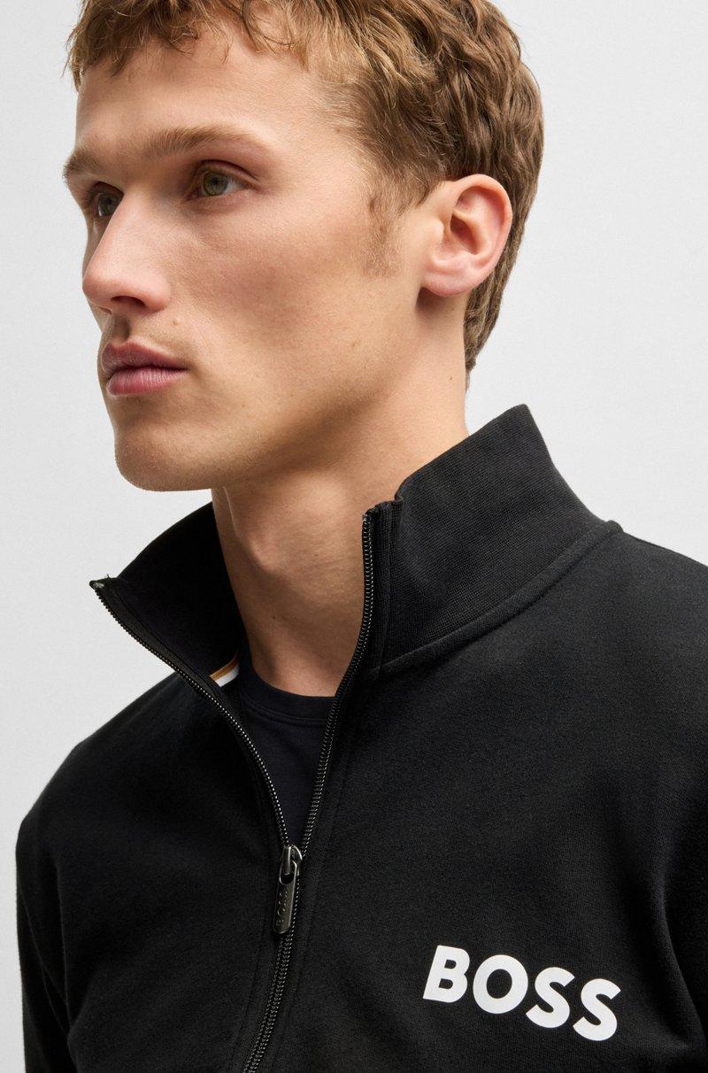 Hugo Boss Chaqueta Con Cremallera De Felpa De Algodón Con Logo En Contraste