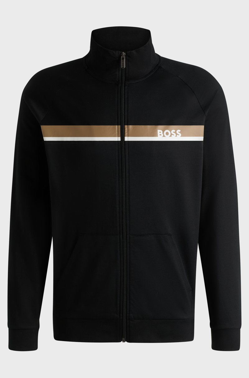 Hugo Boss Chaqueta con cremallera en felpa de algodón con raya estampada