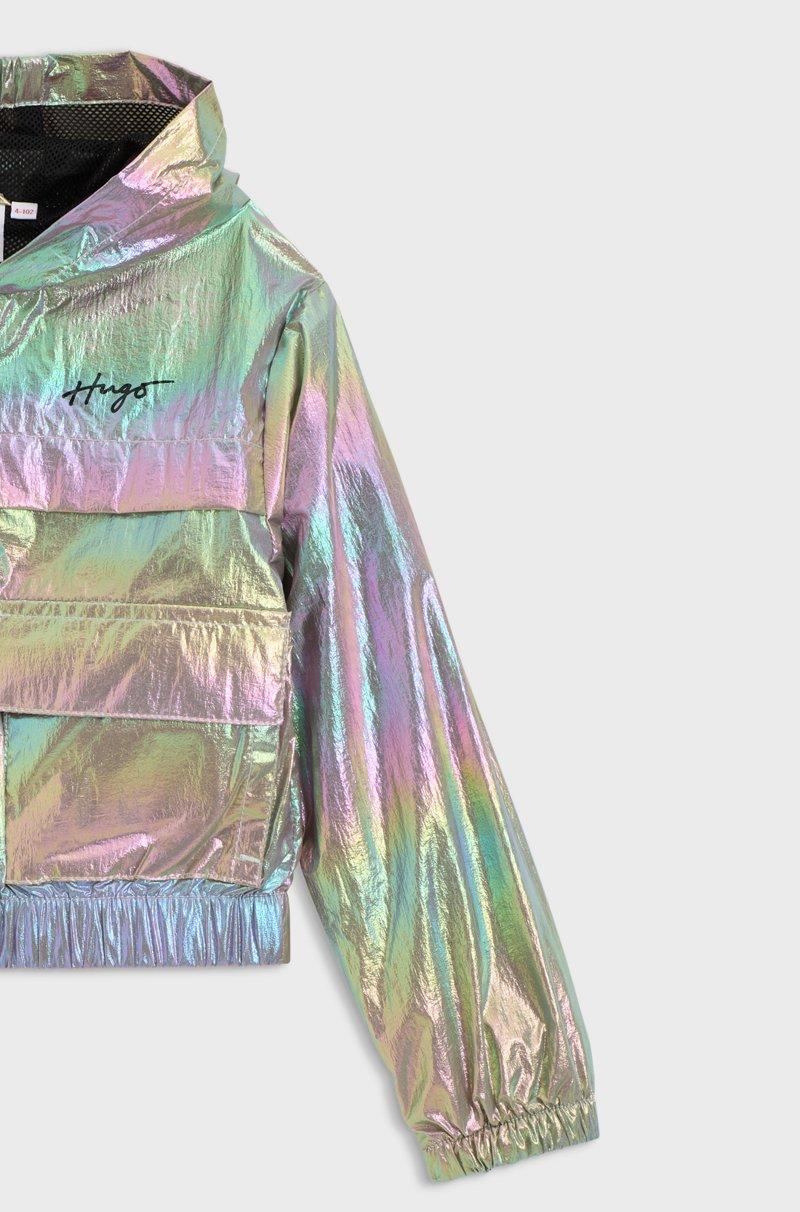 Hugo Boss Chaqueta Cortavientos Iridiscente Para Niños Con Capucha Y Logo Estampado