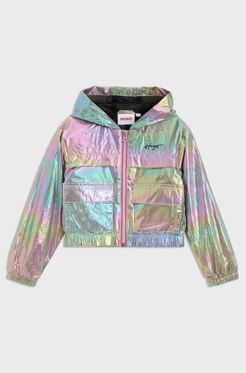 Hugo Boss Chaqueta cortavientos iridiscente para niños con capucha y logo estampado