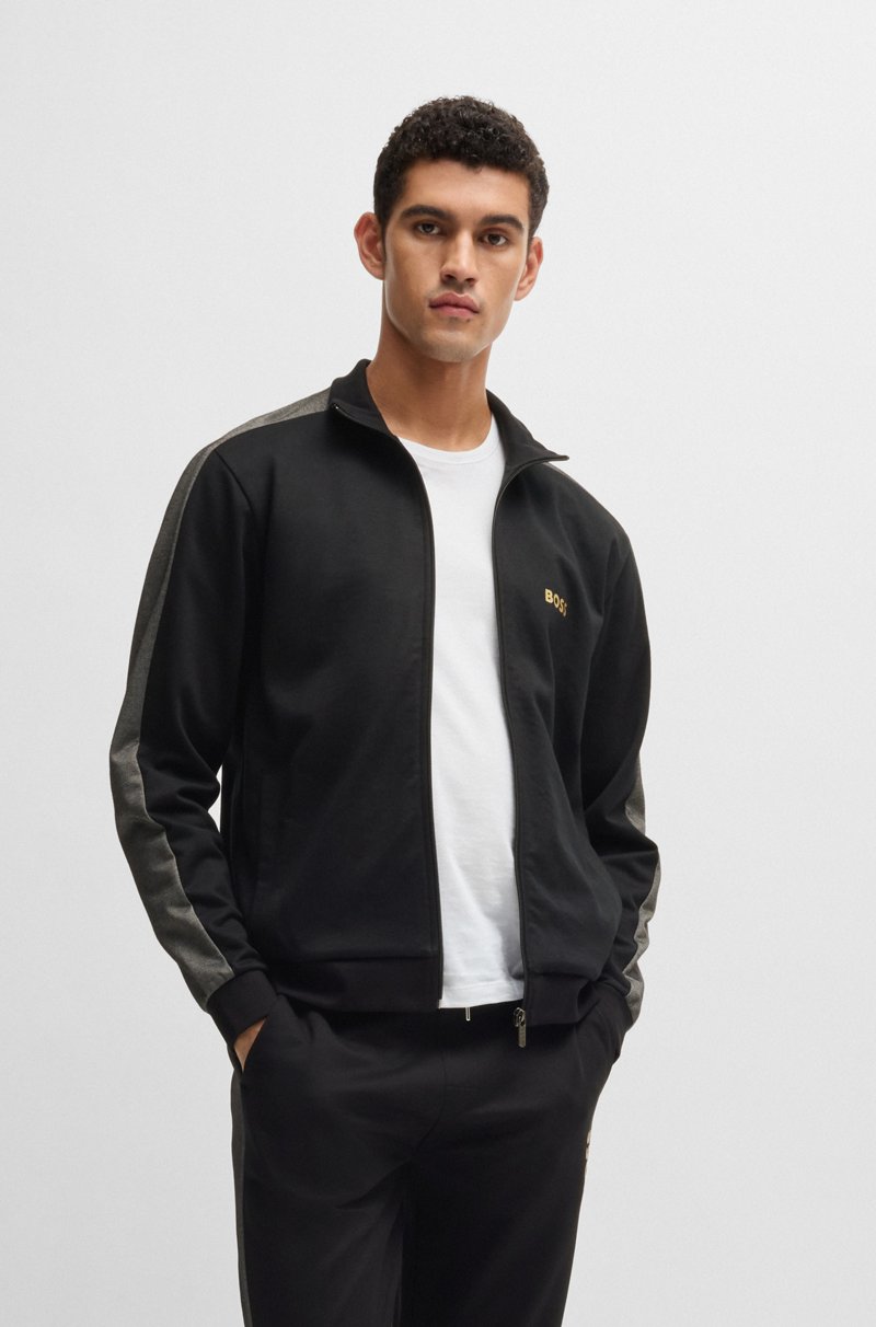 Hugo Boss Chaqueta de algodón con cremallera y logo estampado metalizado