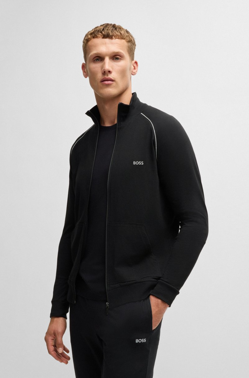 Hugo Boss Chaqueta de algodón elástico con logo bordado