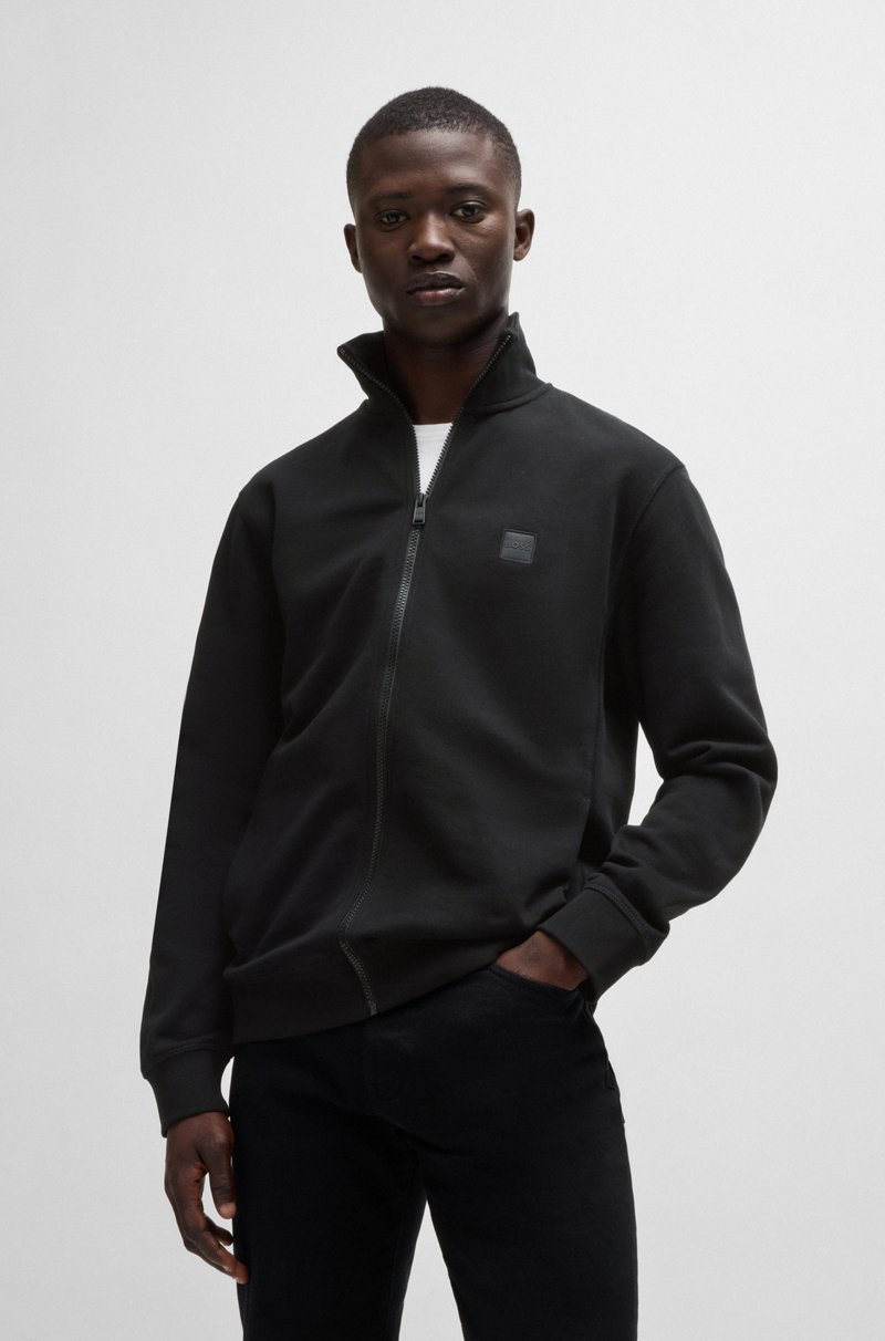 Hugo Boss Chaqueta de felpa de algodón con cremallera e insignia de logo