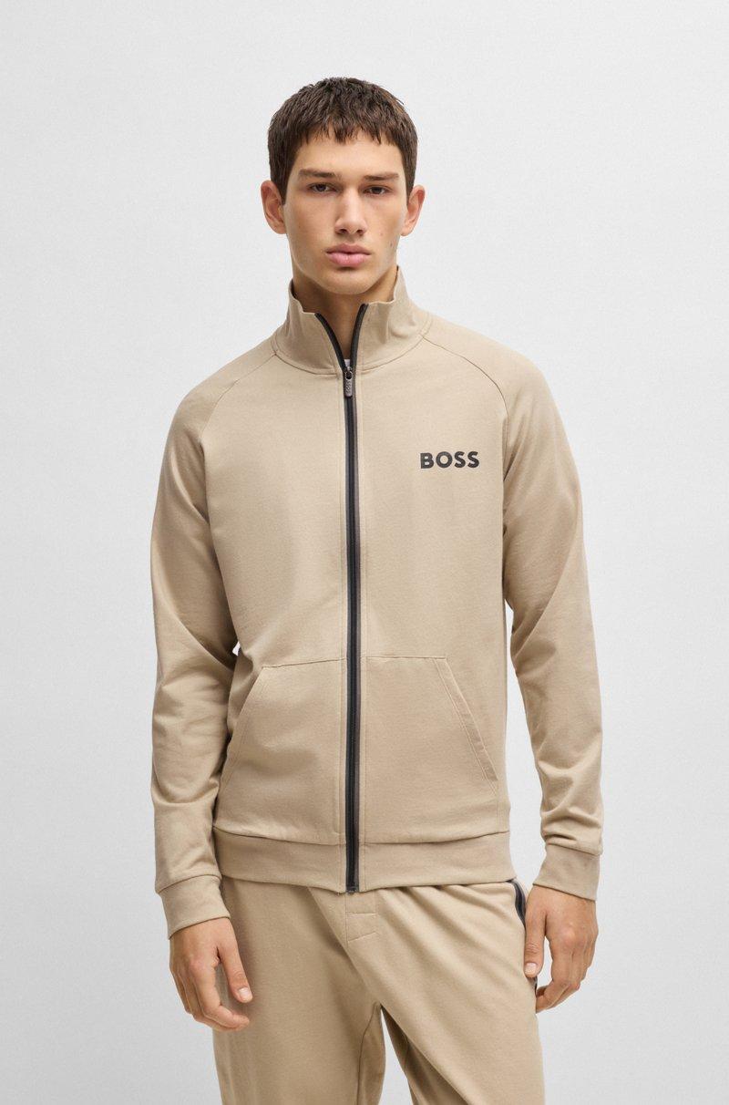 Hugo Boss Chaqueta de felpa de algodón con cremallera y logo estampado