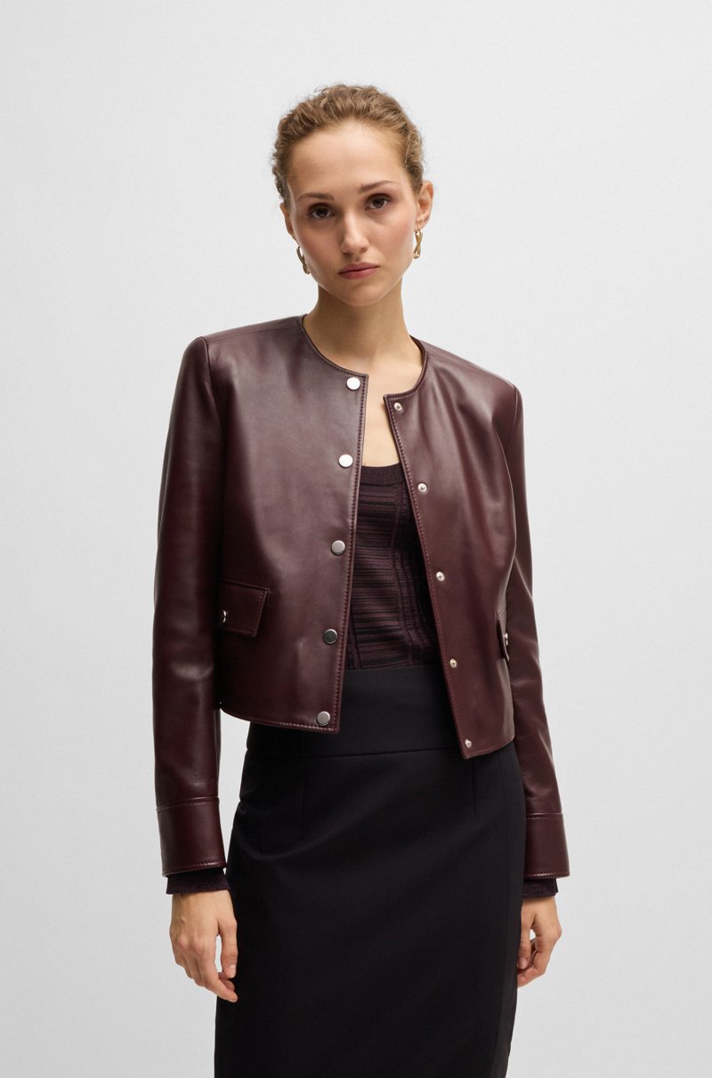 Hugo Boss Chaqueta de piel con botones automáticos metálicos