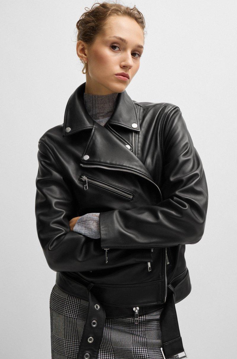 Hugo Boss Chaqueta De Piel Con Cinturón Y Cremallera Asimétrica