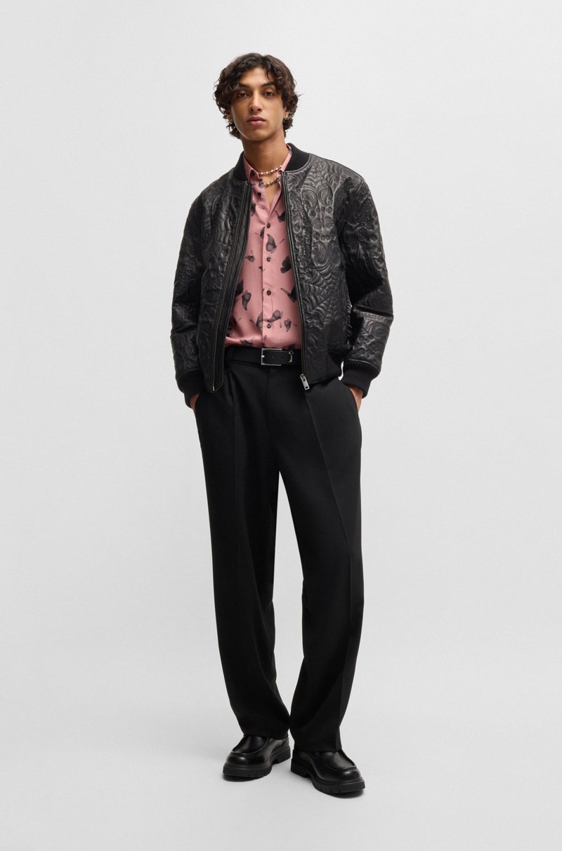 Hugo Boss Chaqueta De Piel Con Estampado De Bandana Y Telarañas