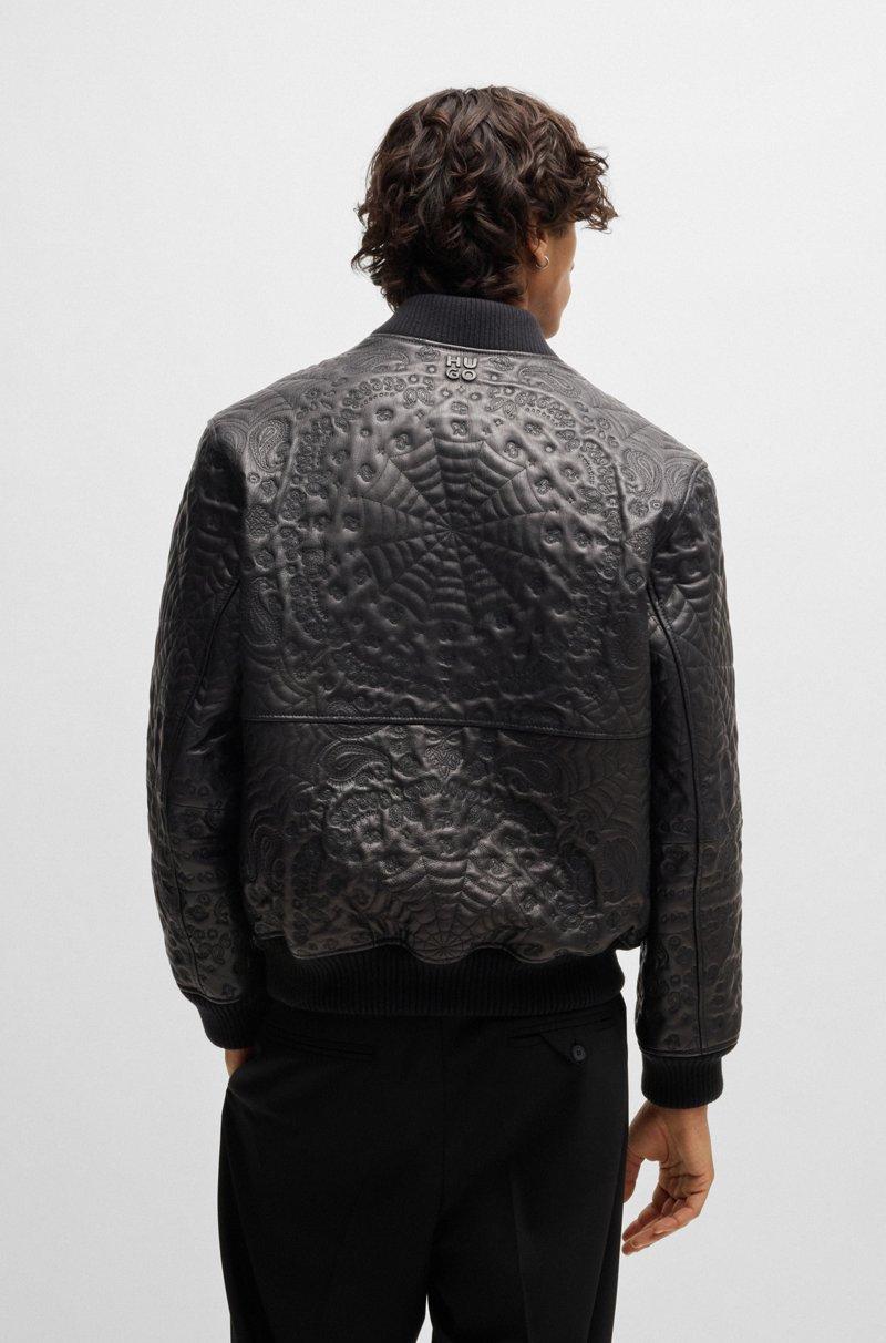 Hugo Boss Chaqueta De Piel Con Estampado De Bandana Y Telarañas