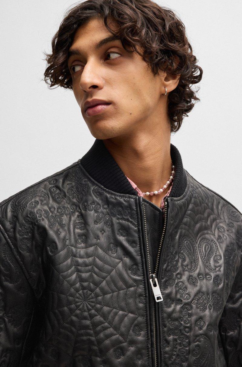 Hugo Boss Chaqueta De Piel Con Estampado De Bandana Y Telarañas