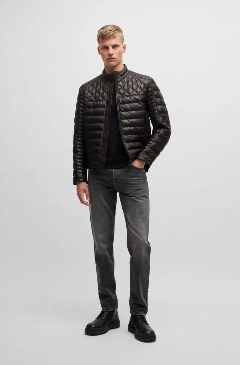 Hugo Boss Chaqueta De Piel De Napa Con Cuello Alzado