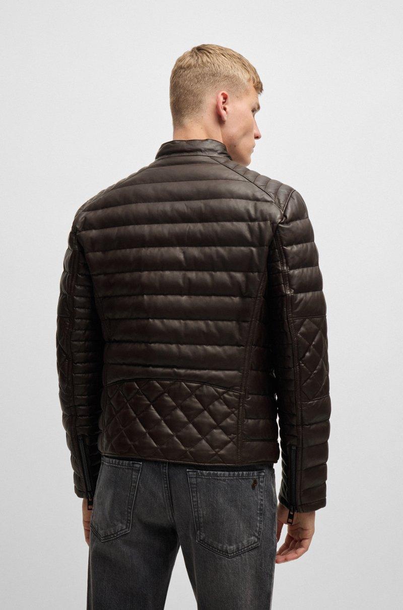 Hugo Boss Chaqueta De Piel De Napa Con Cuello Alzado
