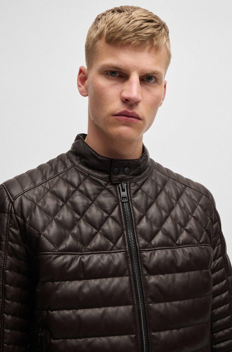 Hugo Boss Chaqueta De Piel De Napa Con Cuello Alzado